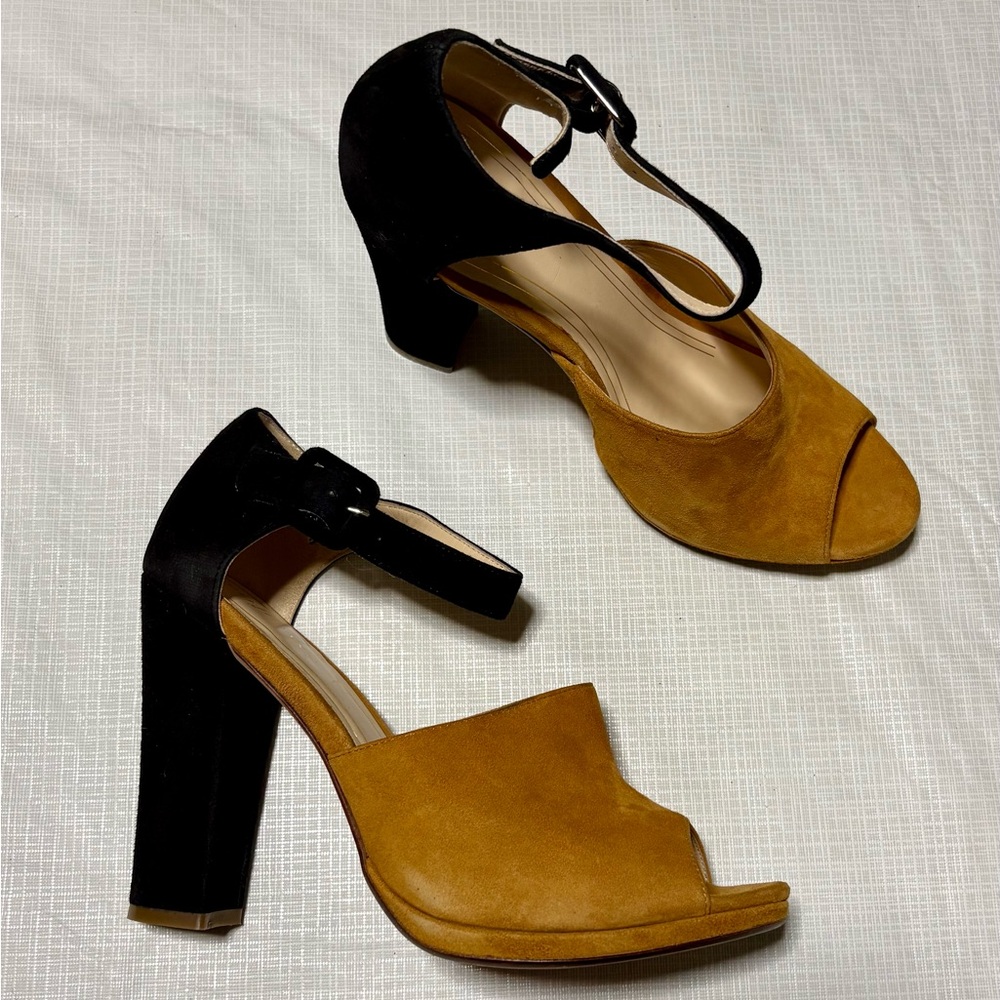 Cole Haan Nike Air Sz 10 B  Black Camel Women's 4.5” Heels Ankle Strap Sandals